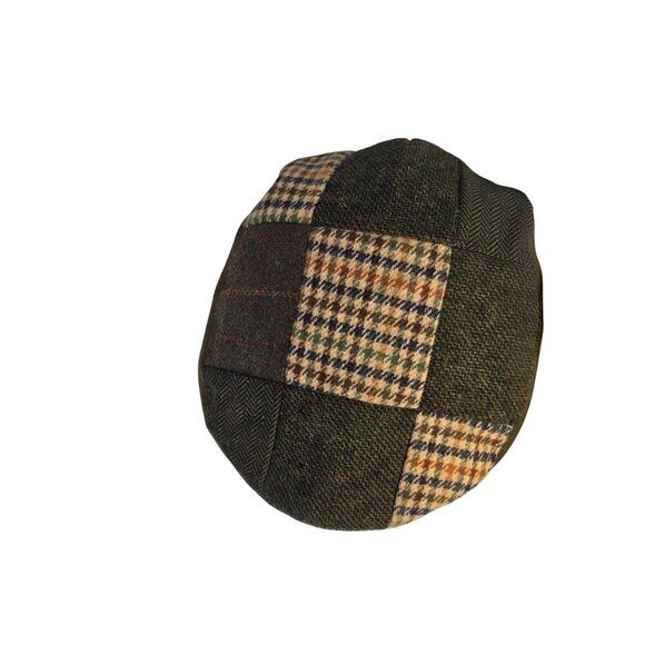Heritage Traditions Retro Paperboy Cap Wool Patchwork Olive Brown Stretch Band O - Picture 4 of 10
